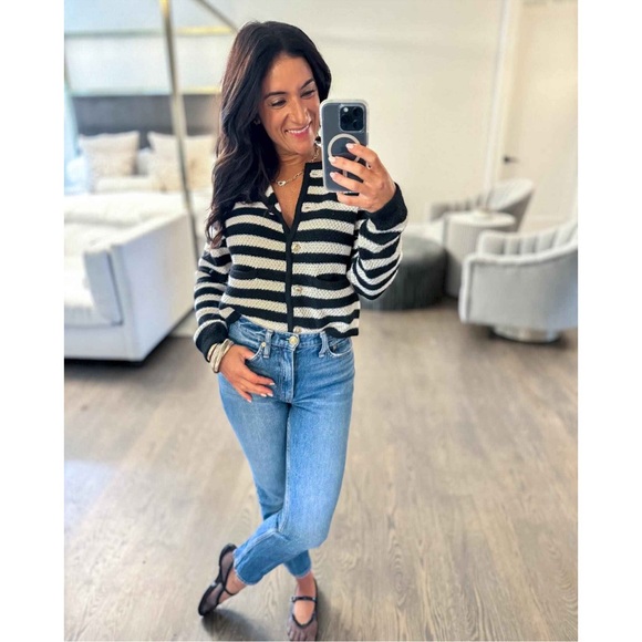 Women's Lady Cardigan - A New Day Black Striped - Picture 5 of 7